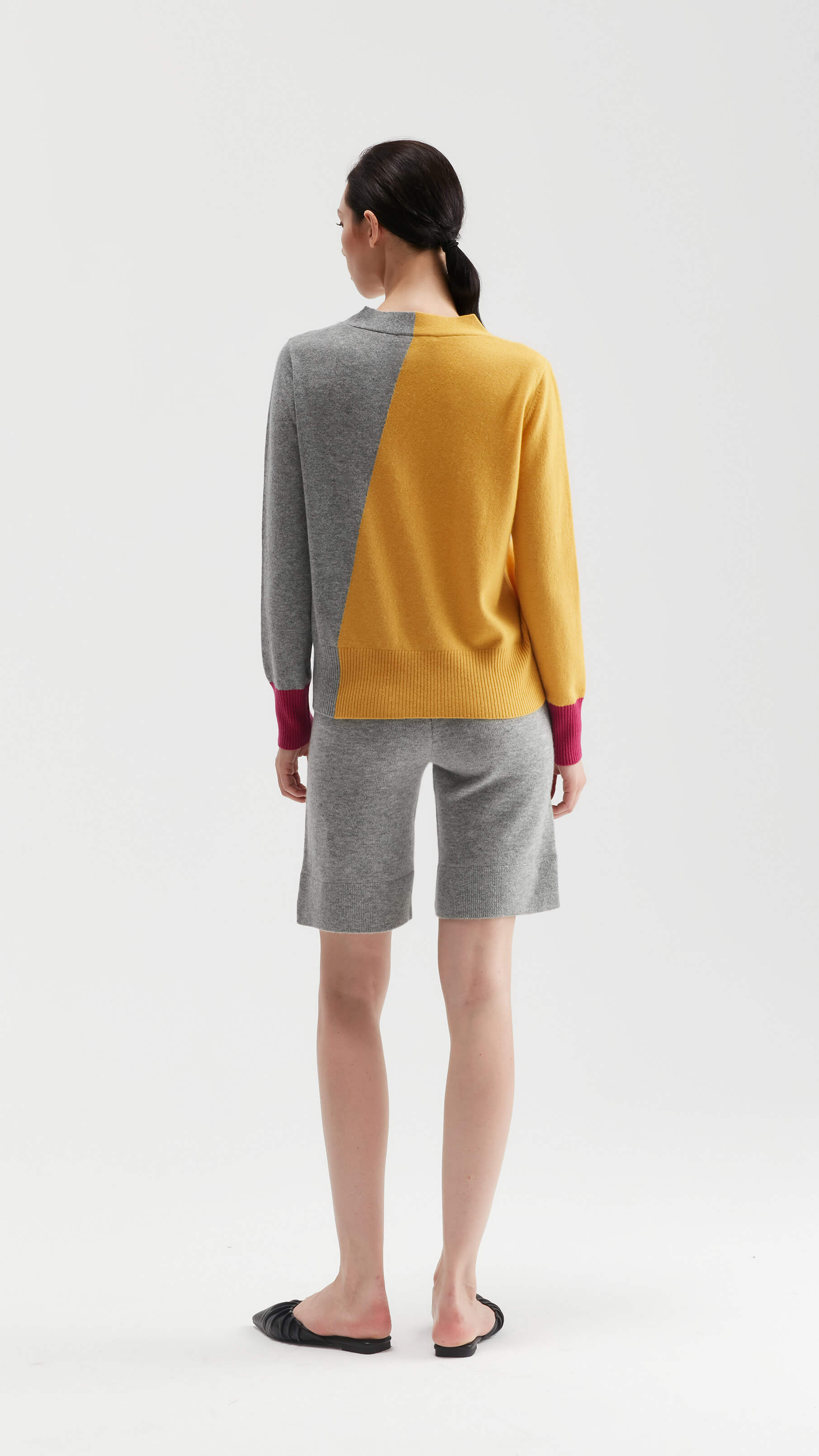 Camelia Colour Block Cashmere V Neck Cardigan