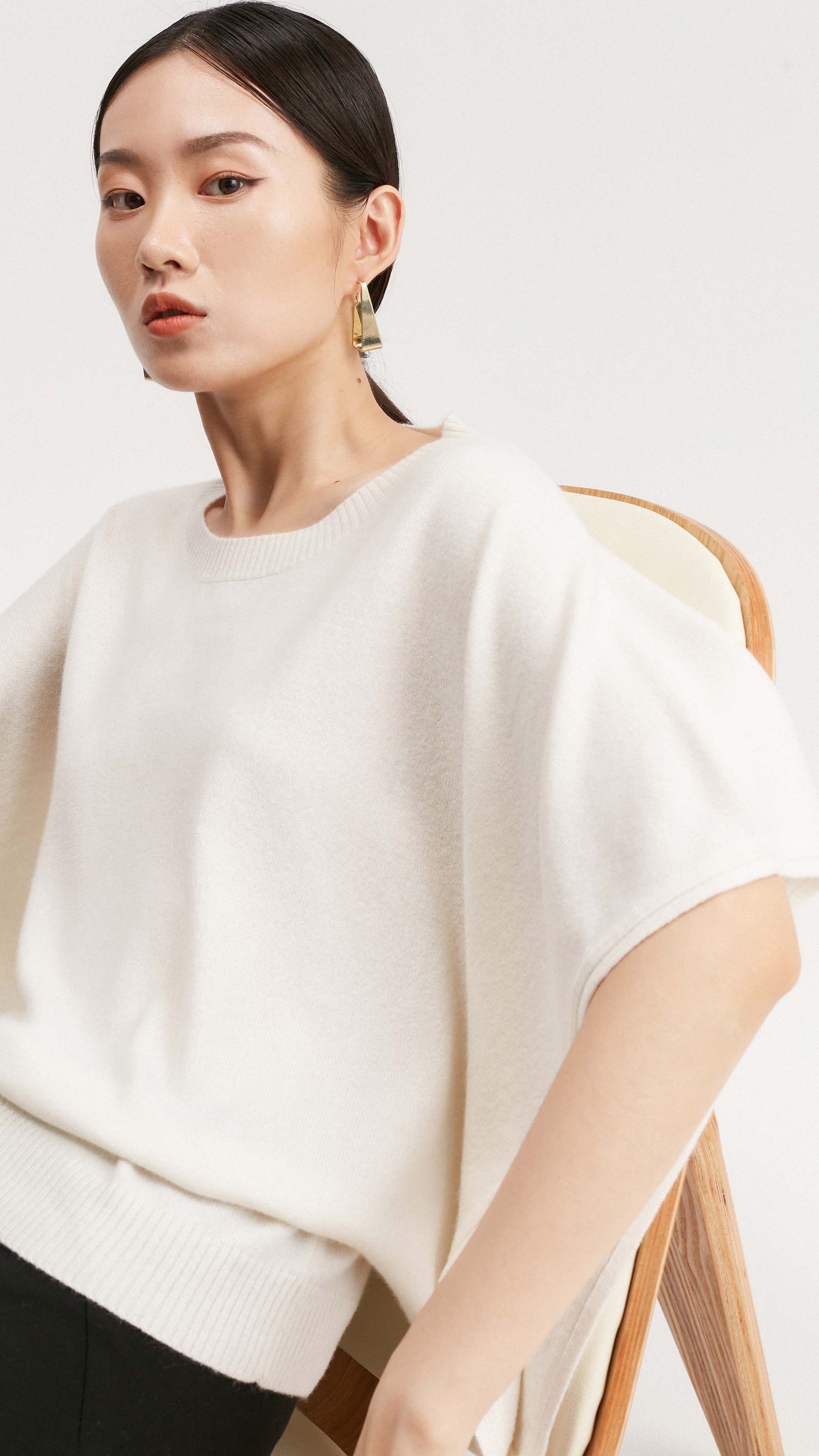 Sapphire Draped-sleeve Cashmere Sweater 