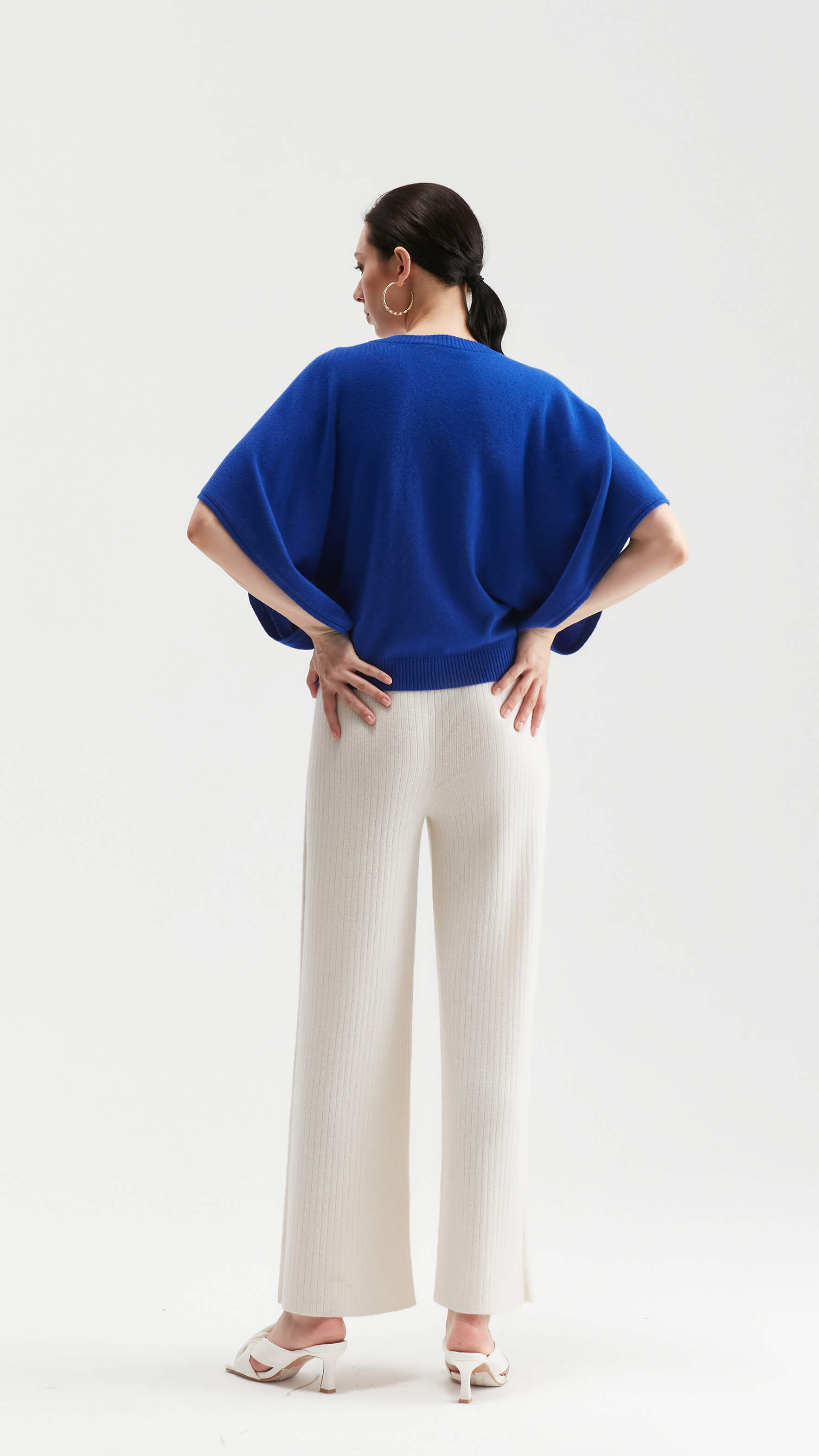 Sapphire Draped-sleeve Cashmere Sweater 