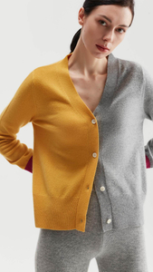 Camelia Colour Block Cashmere V Neck Cardigan
