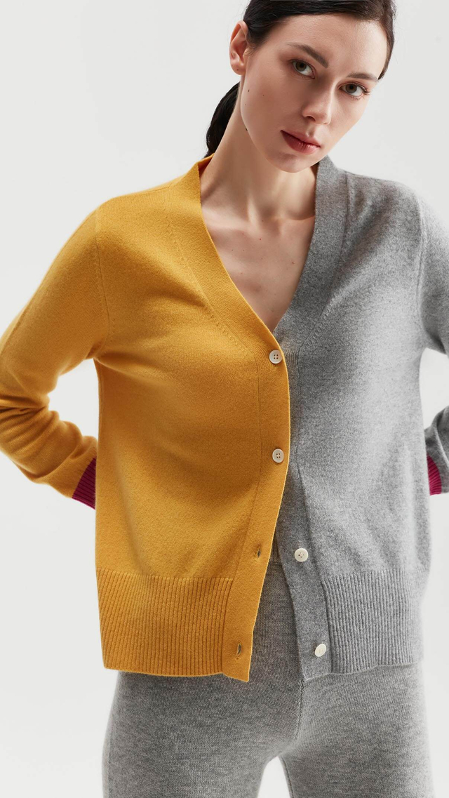 Camelia Colour Block Cashmere V Neck Cardigan
