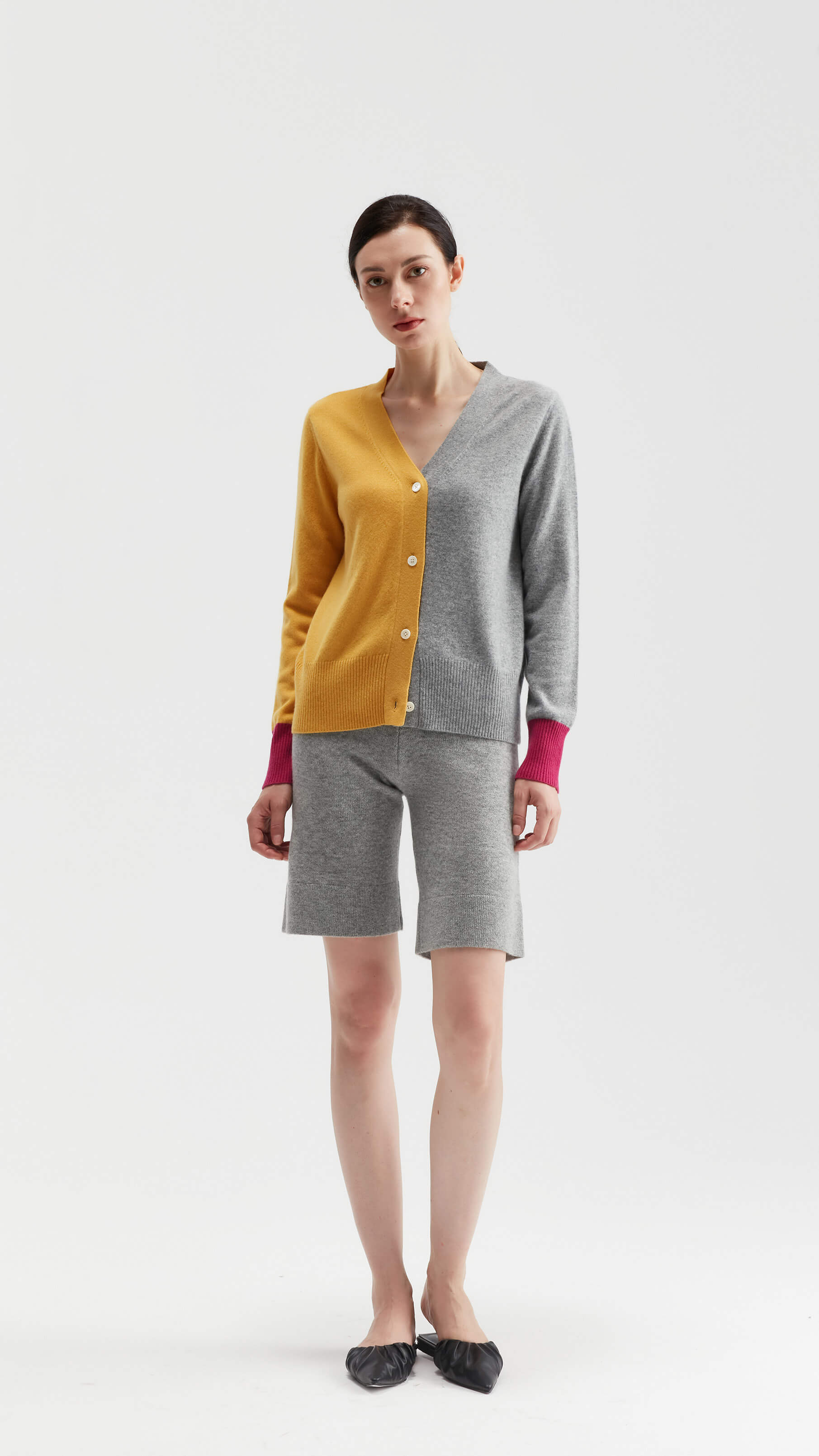 Camelia Colour Block Cashmere V Neck Cardigan