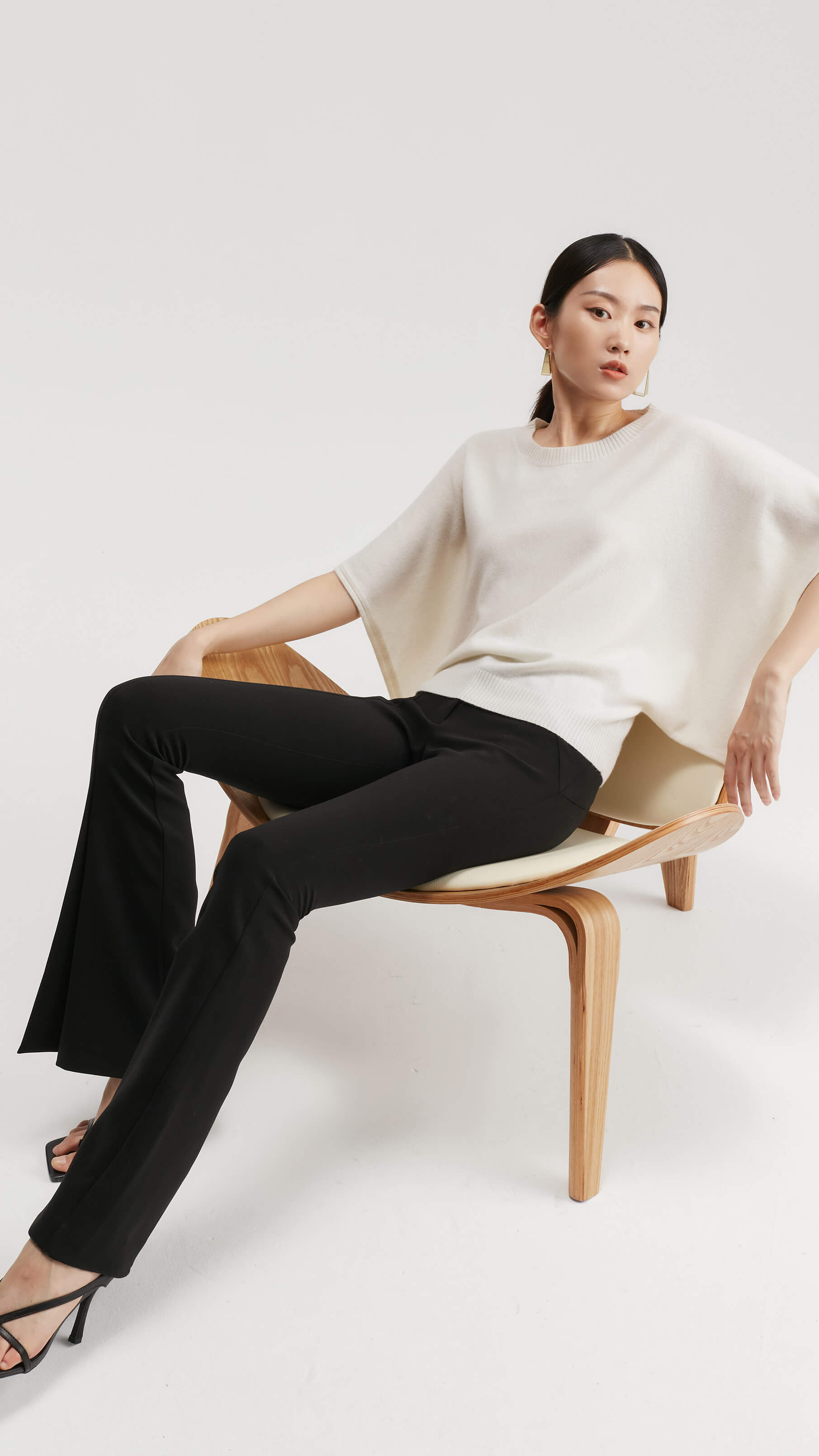 Sapphire Draped-sleeve Cashmere Sweater 
