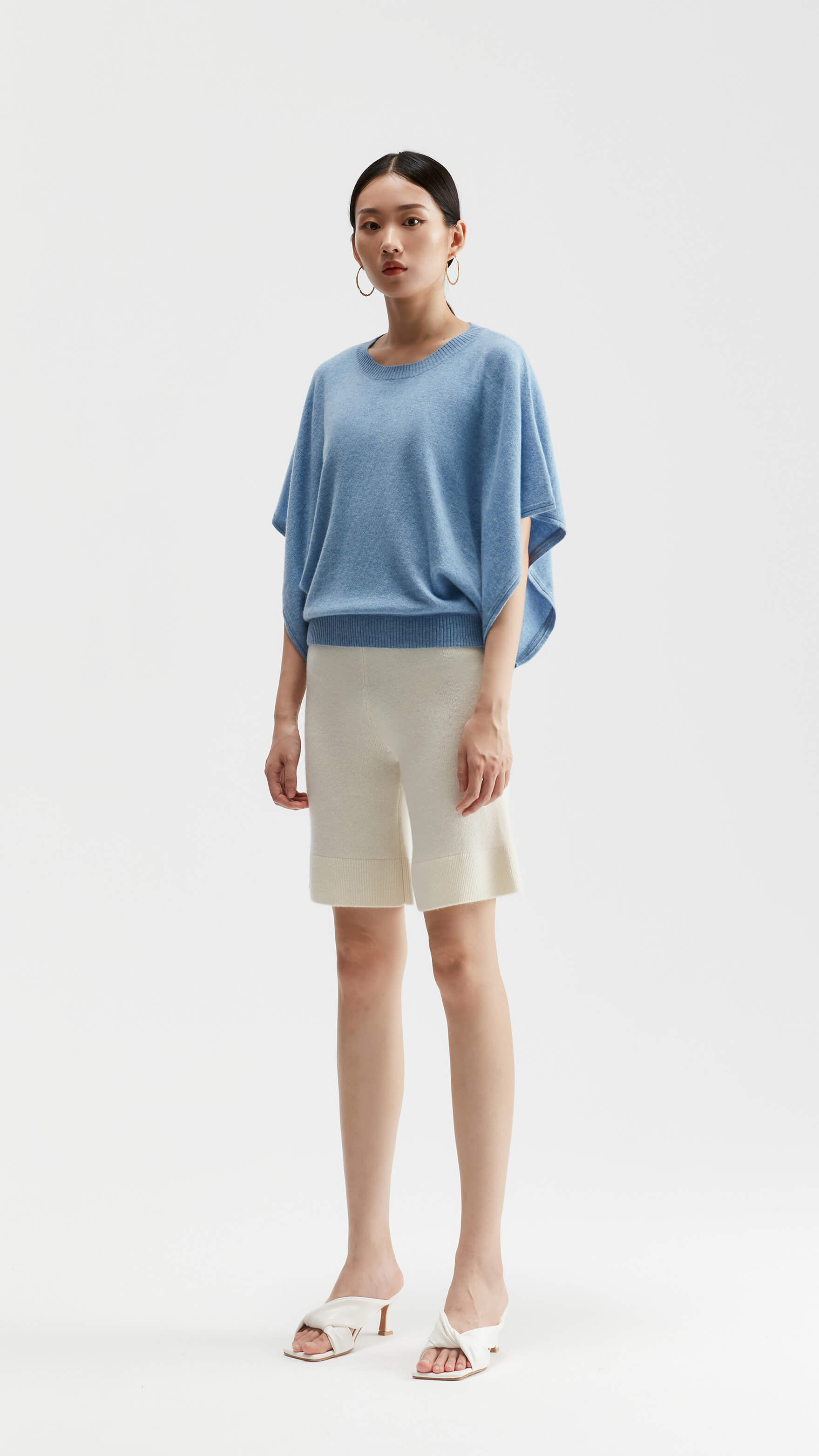 Sapphire Draped-sleeve Cashmere Sweater 