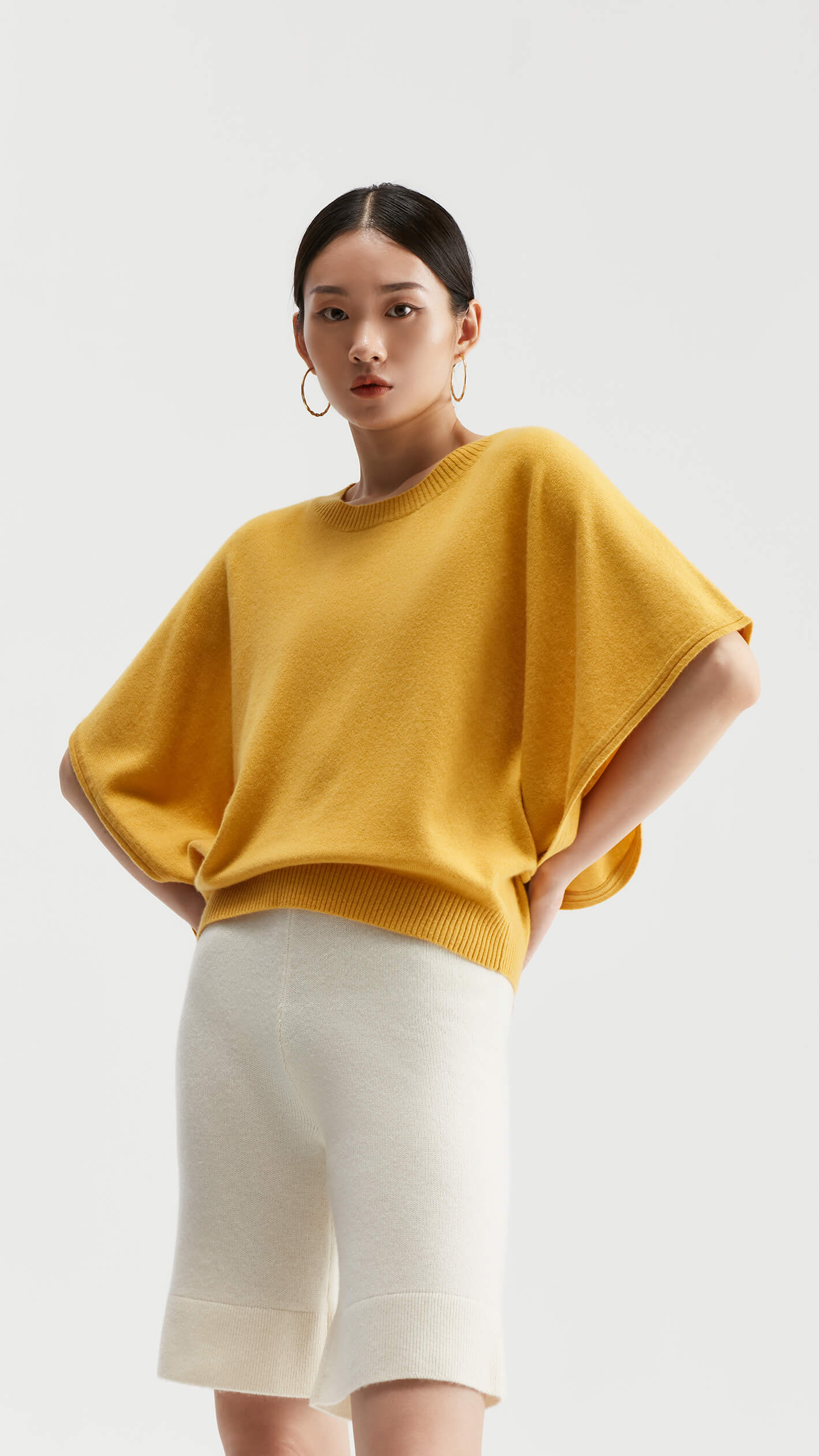 Sapphire Draped-sleeve Cashmere Sweater 