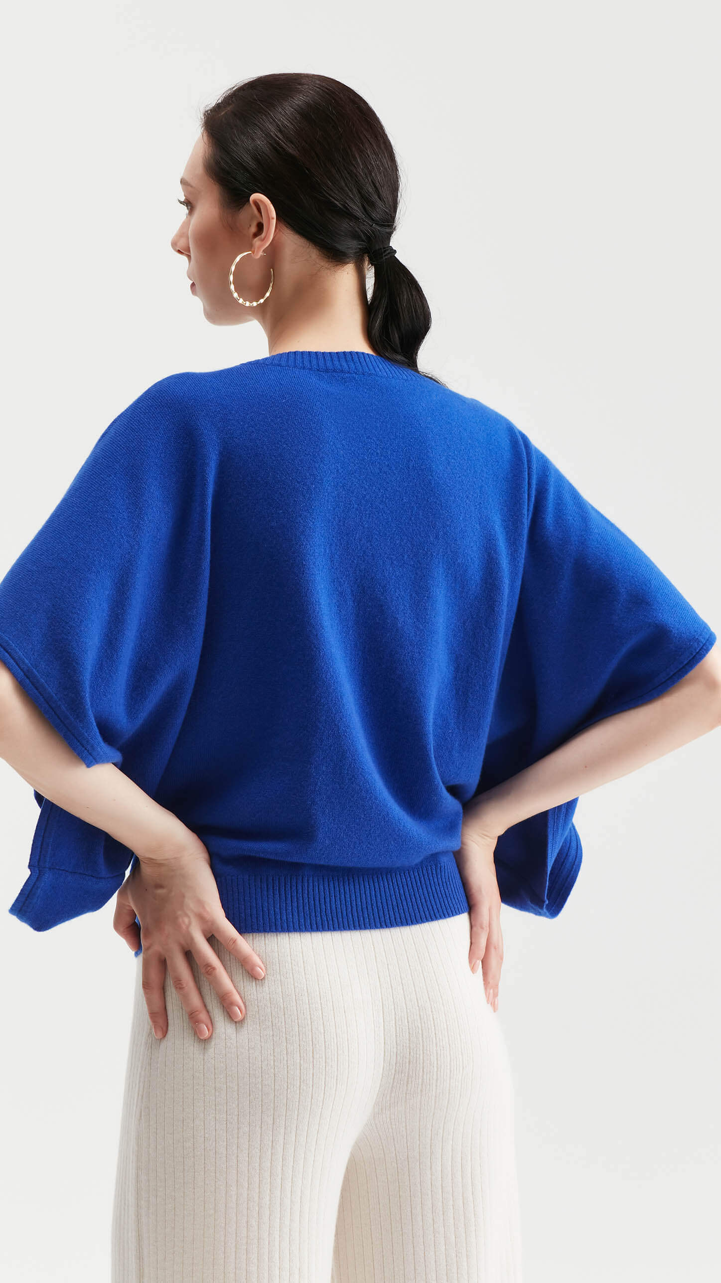 Sapphire Draped-sleeve Cashmere Sweater 