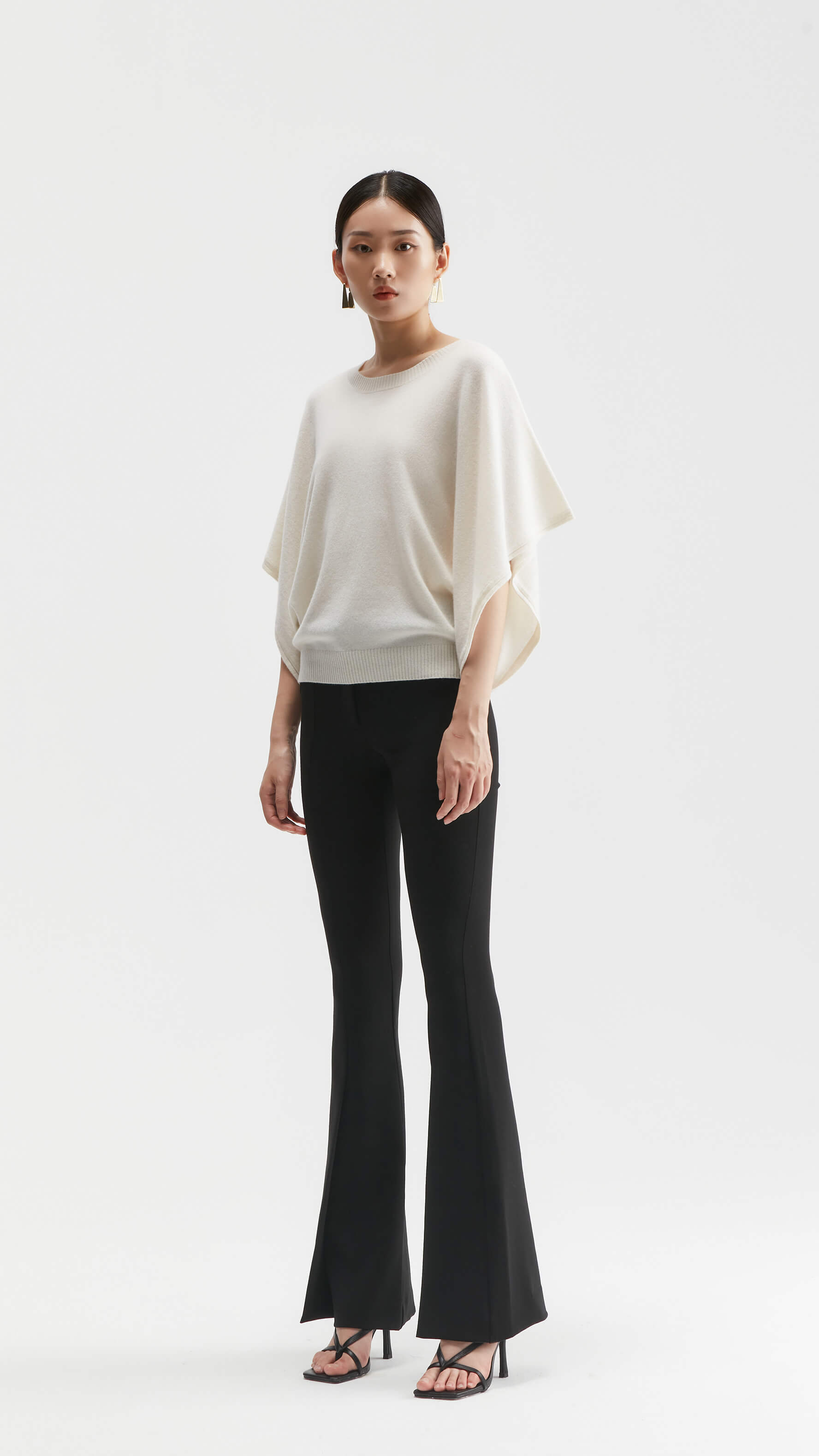 Sapphire Draped-sleeve Cashmere Sweater 