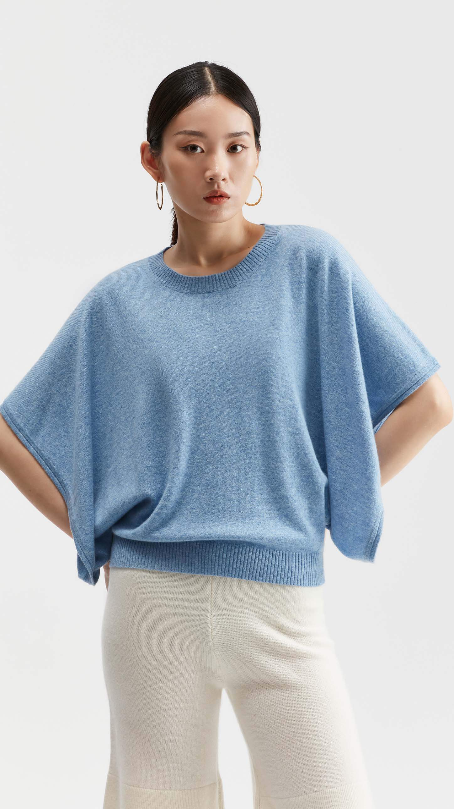 Sapphire Draped-sleeve Cashmere Sweater 