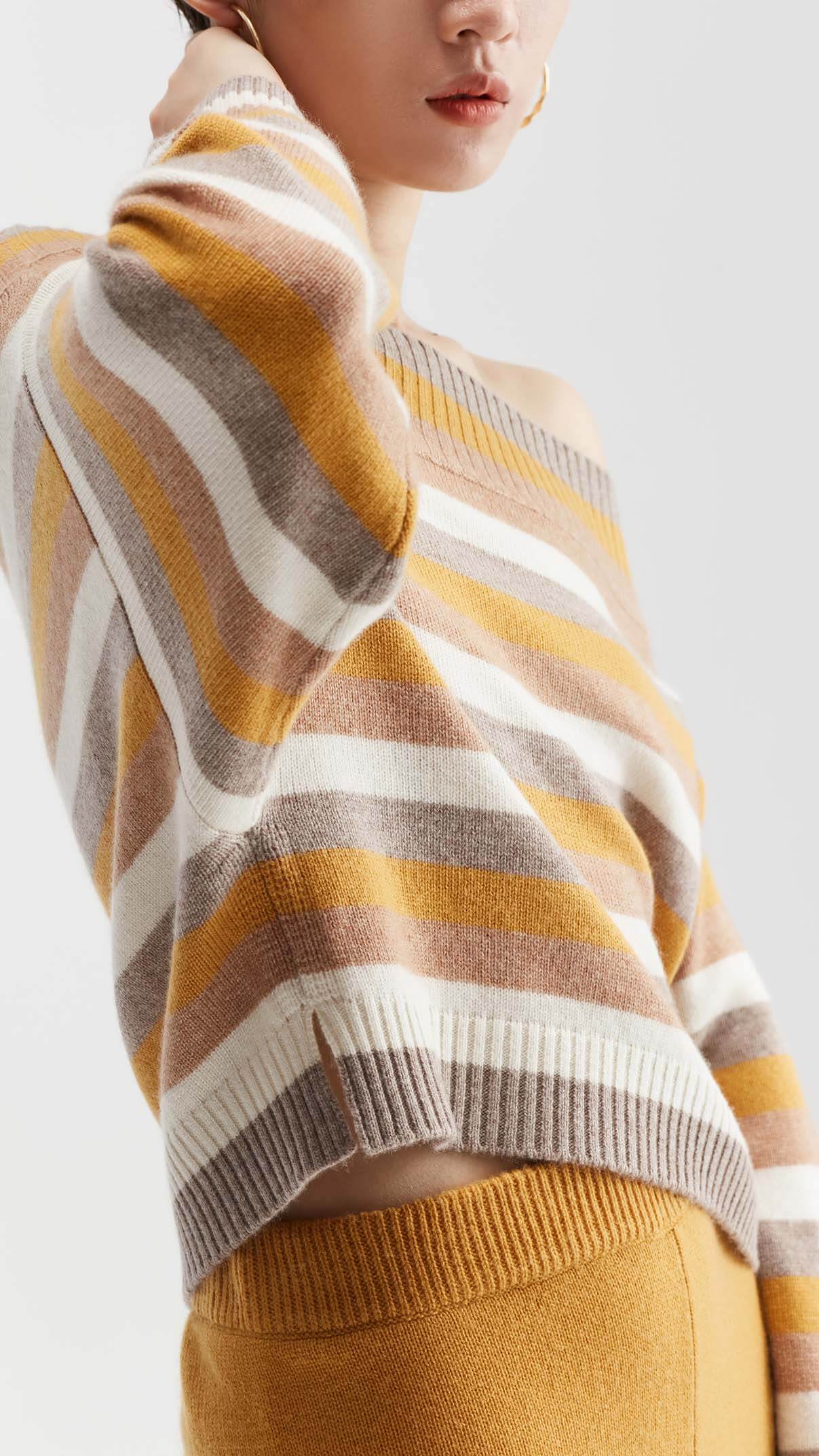 Sanaz Off The Shoulder Striped Sweater
